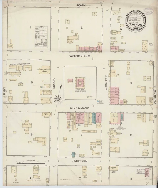 Clinton Louisiana 1885 - Fire Insurance Index - Old Map Reprint