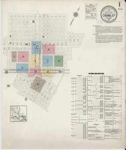 Crowley Louisiana 1915 - Fire Insurance Index - Old Map Reprint