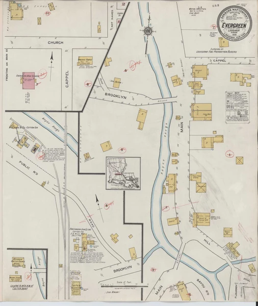 Evergreen Louisiana 1919 - Fire Insurance Index - Old Map Reprint