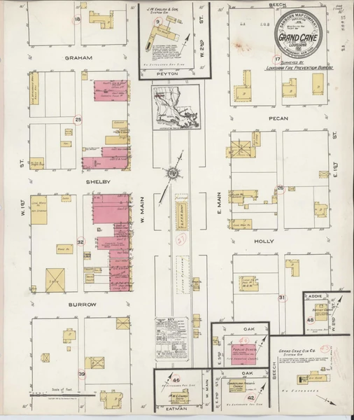 Grand Cane Louisiana 1921 - Fire Insurance Index - Old Map Reprint