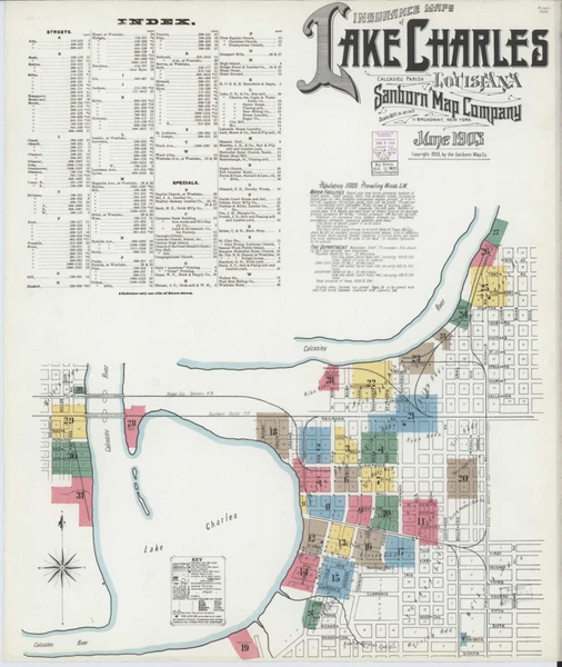 Lake Charles Louisiana 1903 - Fire Insurance Index - Old Map Reprint