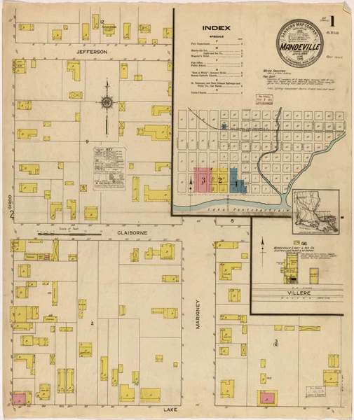 Mandeville Louisiana 1915 - Fire Insurance Index - Old Map Reprint