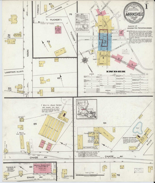 Marksville Louisiana 1920 - Fire Insurance Index - Old Map Reprint