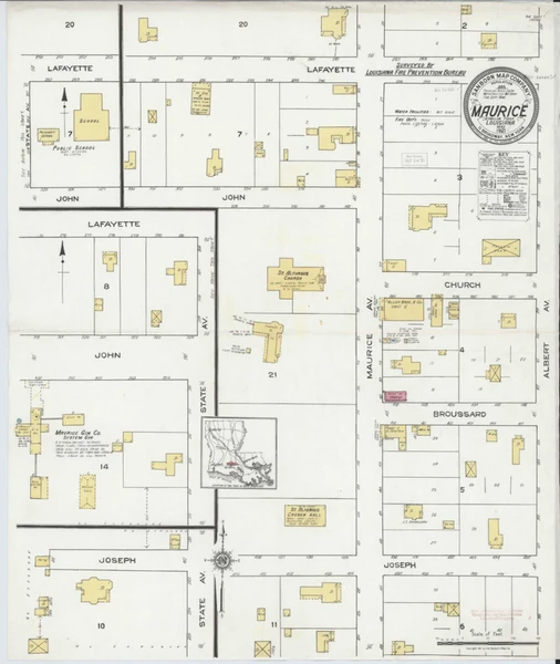 Maurice Louisiana 1921 - Fire Insurance Index - Old Map Reprint