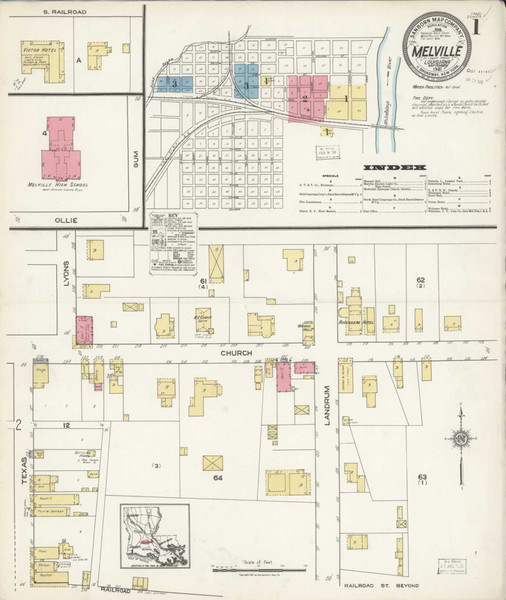 Melville Louisiana 1921 - Fire Insurance Index - Old Map Reprint