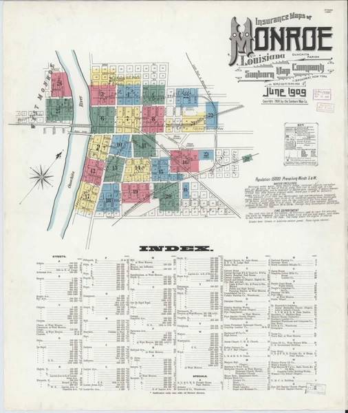 Monroe Louisiana 1909 - Fire Insurance Index - Old Map Reprint