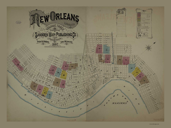 New Orleans Louisiana 1887 V3 - Fire Insurance Index - Old Map Reprint