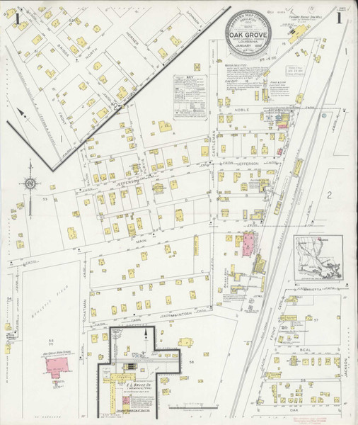 Oak Grove Louisiana 1930 - Fire Insurance Index - Old Map Reprint