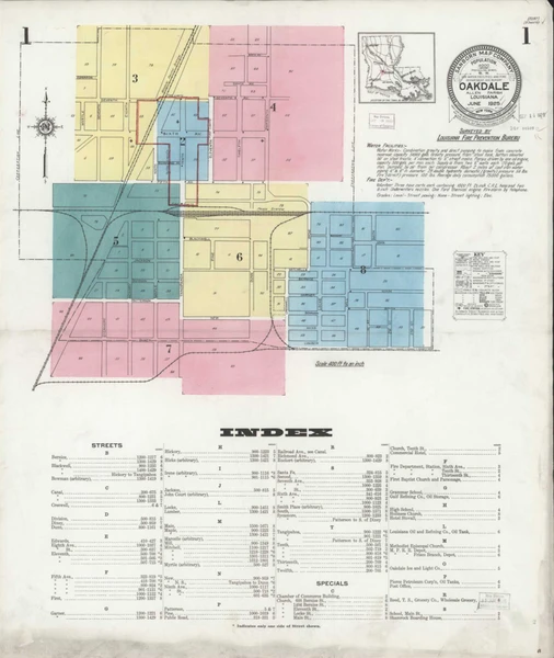 Oakdale Louisiana 1925 - Fire Insurance Index - Old Map Reprint