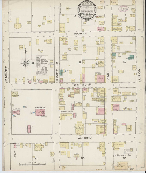 Opelousas Louisiana 1885 - Fire Insurance Index - Old Map Reprint