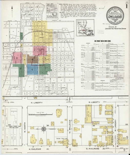 Opelousas Louisiana 1921 - Fire Insurance Index - Old Map Reprint