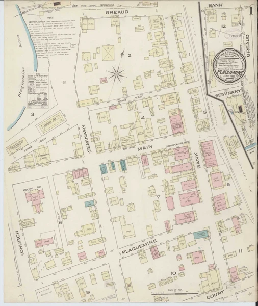 Plaquemine Louisiana 1885 - Fire Insurance Index - Old Map Reprint