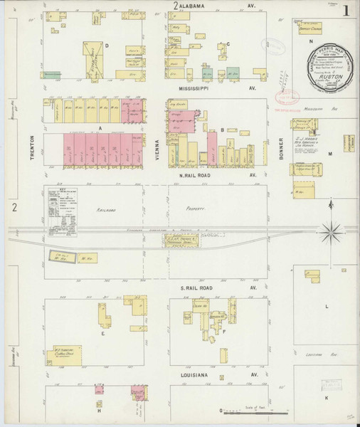 Ruston Louisiana 1898 - Fire Insurance Index - Old Map Reprint