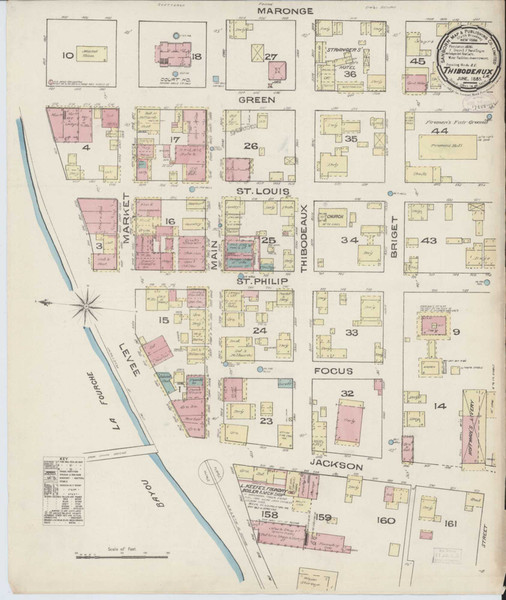 Thibodaux Louisiana 1885 - Fire Insurance Index - Old Map Reprint