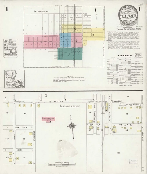 Ville Platte Louisiana 1925 - Fire Insurance Index - Old Map Reprint