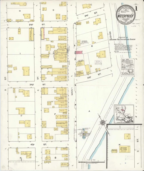 Waterproof Louisiana 1921 - Fire Insurance Index - Old Map Reprint