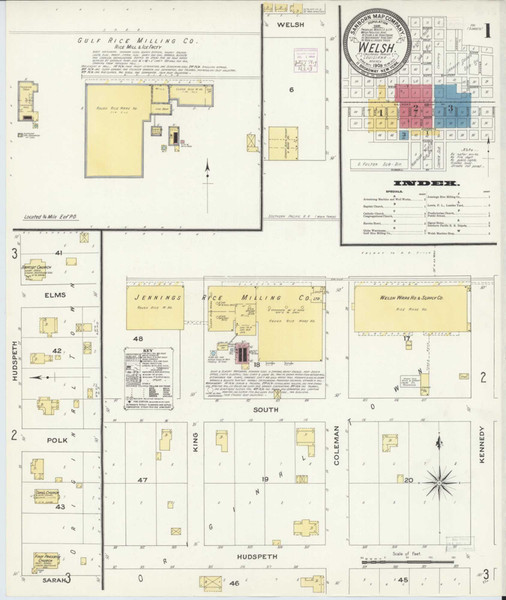 Welsh Louisiana 1909 - Fire Insurance Index - Old Map Reprint