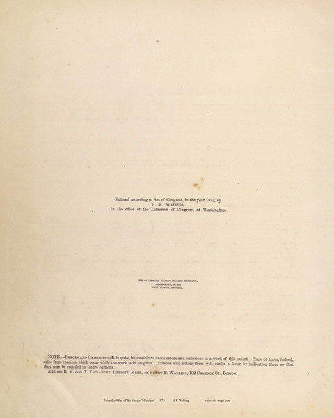 Title Page II, Michigan 1873 Old Map Reprint - Walling State Atlas