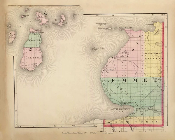 Emmet 51, Michigan 1873 Old Map Reprint - Walling State Atlas