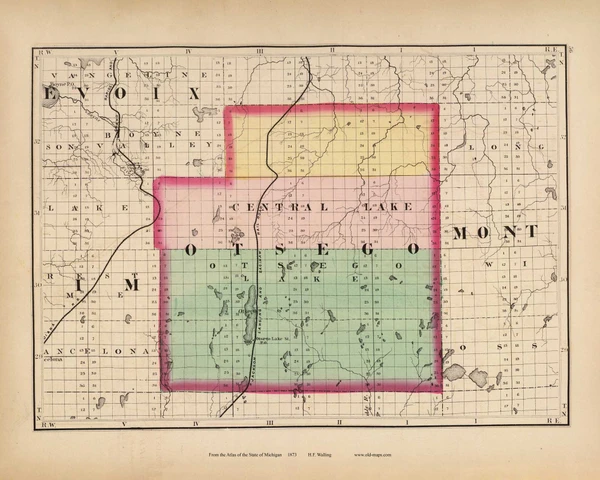Otsego 56, Michigan 1873 Old Map Reprint - Walling State Atlas