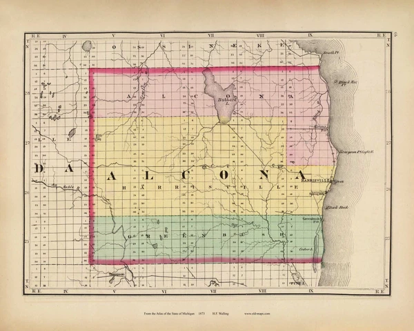 Alcona 64, Michigan 1873 Old Map Reprint - Walling State Atlas