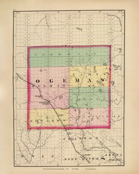 Ogemaw 66, Michigan 1873 Old Map Reprint - Walling State Atlas