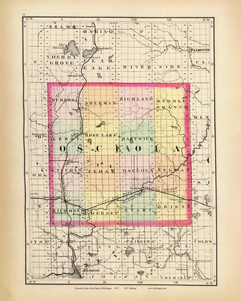 Osceola 72, Michigan 1873 Old Map Reprint - Walling State Atlas