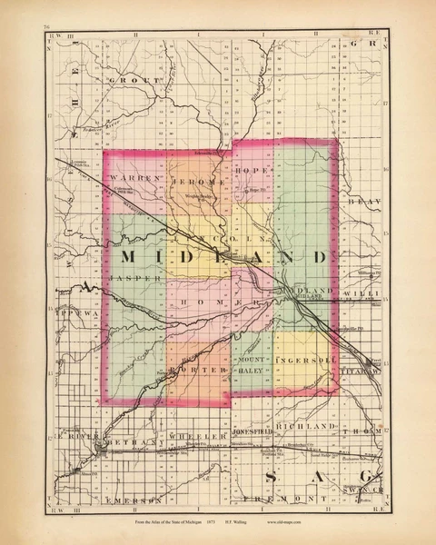 Midland 76, Michigan 1873 Old Map Reprint - Walling State Atlas