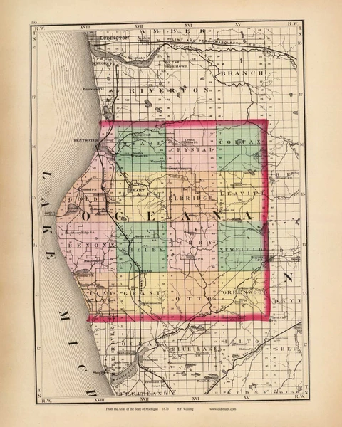 Oceana 80, Michigan 1873 Old Map Reprint - Walling State Atlas