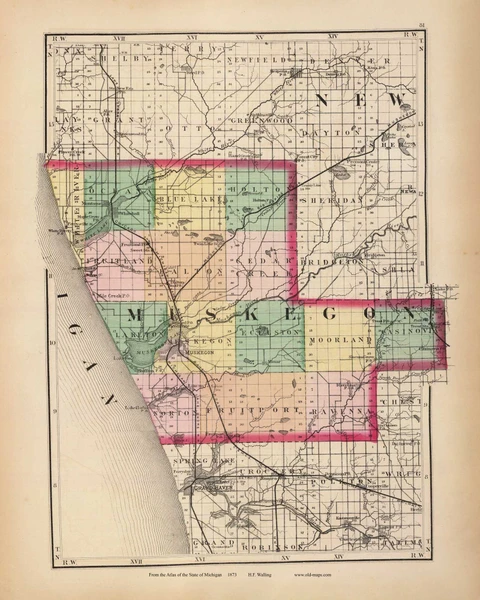 Muskegon 81, Michigan 1873 Old Map Reprint - Walling State Atlas