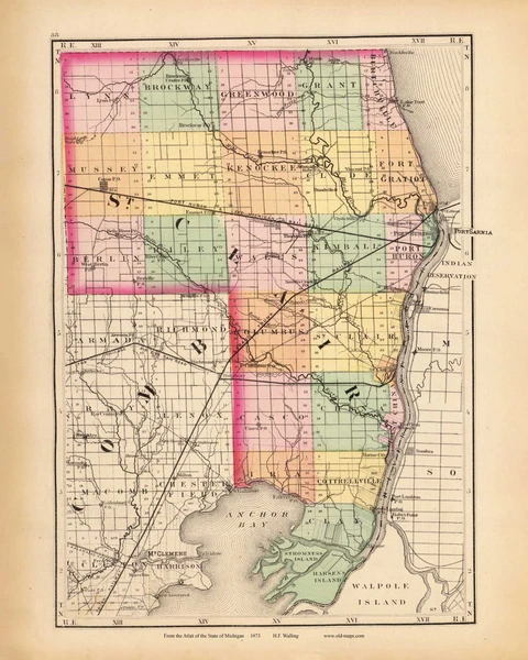 St Clair 88, Michigan 1873 Old Map Reprint - Walling State Atlas