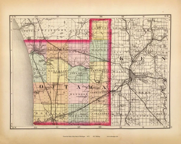 Ottawa 95, Michigan 1873 Old Map Reprint - Walling State Atlas