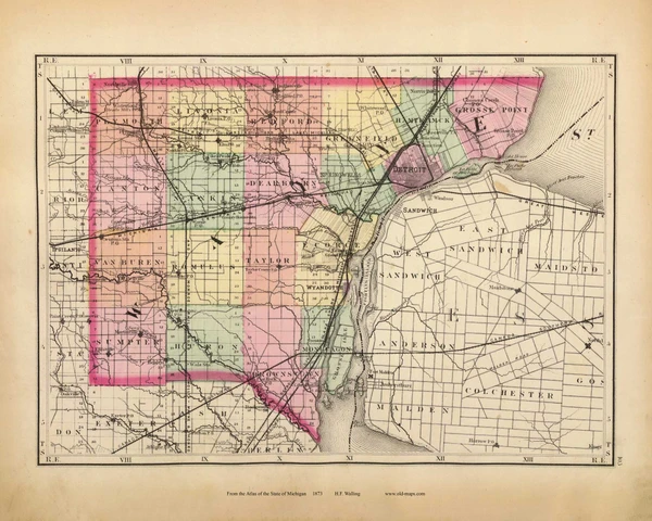 Wayne 103, Michigan 1873 Old Map Reprint - Walling State Atlas