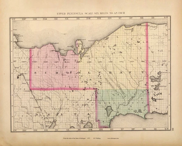 Schoolcraft 121, Michigan 1873 Old Map Reprint - Walling State Atlas