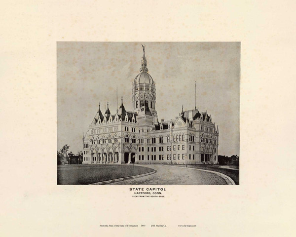 State Capitol 5, Connecticut 1893 Old Map Reprint - Hurd State Atlas