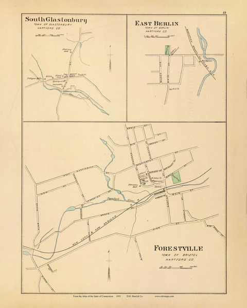 South Glastonbury, East Berlin & Forestville 49, Connecticut 1893 Old Map Reprint - Hurd State Atlas