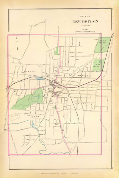 New Britain 50-51, Connecticut 1893 Old Map Reprint - Hurd State Atlas