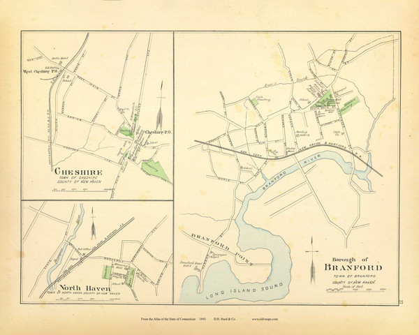 Cheshire, North Haven & Branford 77, Connecticut 1893 Old Map Reprint - Hurd State Atlas