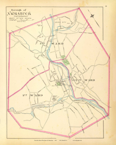 Naugtatuck 81, Connecticut 1893 Old Map Reprint - Hurd State Atlas