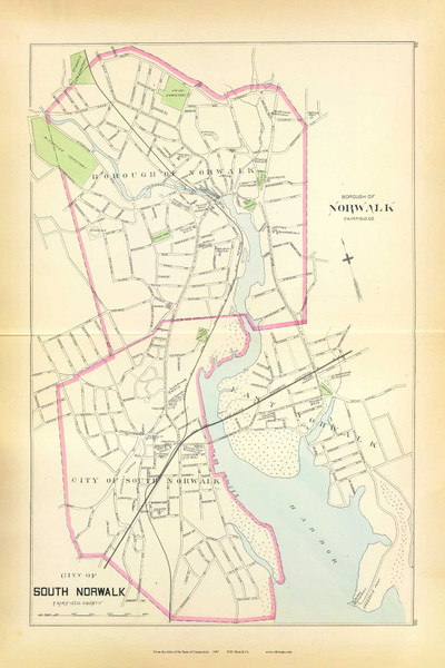 Borough of Norwalk & City of South Norwalk 114-115, Connecticut 1893 Old Map Reprint - Hurd State Atlas