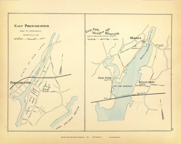 East Portchester, Cos-Cob, Mianus & Riverside 117, Connecticut 1893 Old Map Reprint - Hurd State Atlas