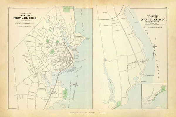 North & South Parts of the City of New London 138-139, Connecticut 1893 Old Map Reprint - Hurd State Atlas