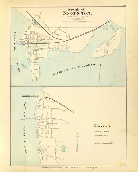 Stonington & Groton 141, Connecticut 1893 Old Map Reprint - Hurd State Atlas