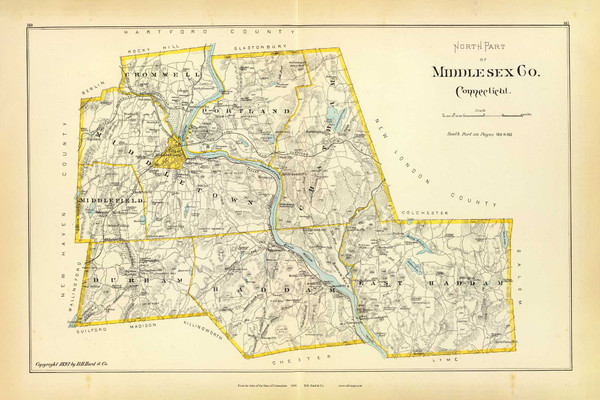 North Part of Middlesex Co. 160-161, Connecticut 1893 Old Map Reprint - Hurd State Atlas
