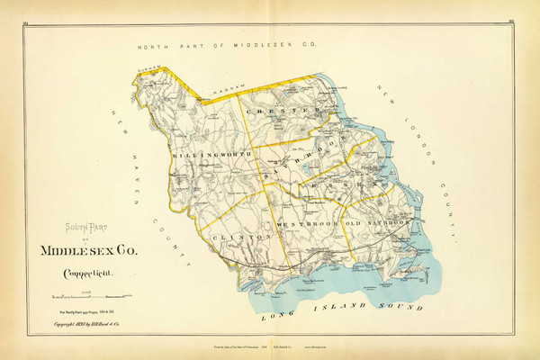 South Part of Middlesex Co. 164-165, Connecticut 1893 Old Map Reprint - Hurd State Atlas