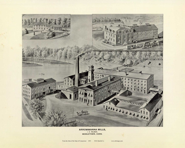 Arrowwanna Mills 170A, Connecticut 1893 Old Map Reprint - Hurd State Atlas