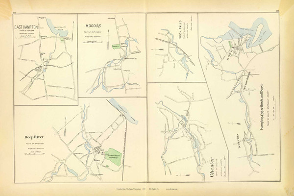East Hampton, Modus, Deep River, Rock Falls, Chester, Ivoryton, Centre Brook & Rock Falls 172-173, Connecticut 1893 Old Map Reprint - Hurd State Atlas