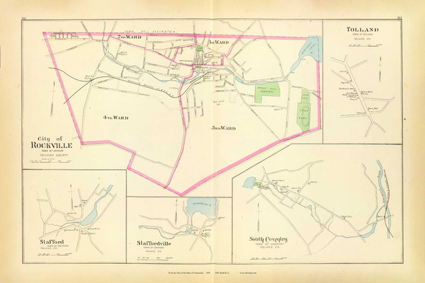 Rockville, Tolland, Stafford, Staffordville, South Coventry 184-185, Connecticut 1893 Old Map Reprint - Hurd State Atlas