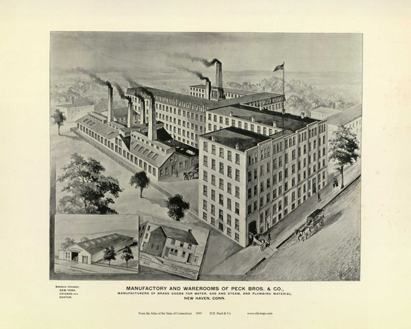 Manufactory and Warerooms of Peck Bros. & Co. 188A, Connecticut 1893 Old Map Reprint - Hurd State Atlas