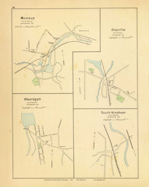 Moosup, Dayville, Wauregan & South Windham 198, Connecticut 1893 Old Map Reprint - Hurd State Atlas